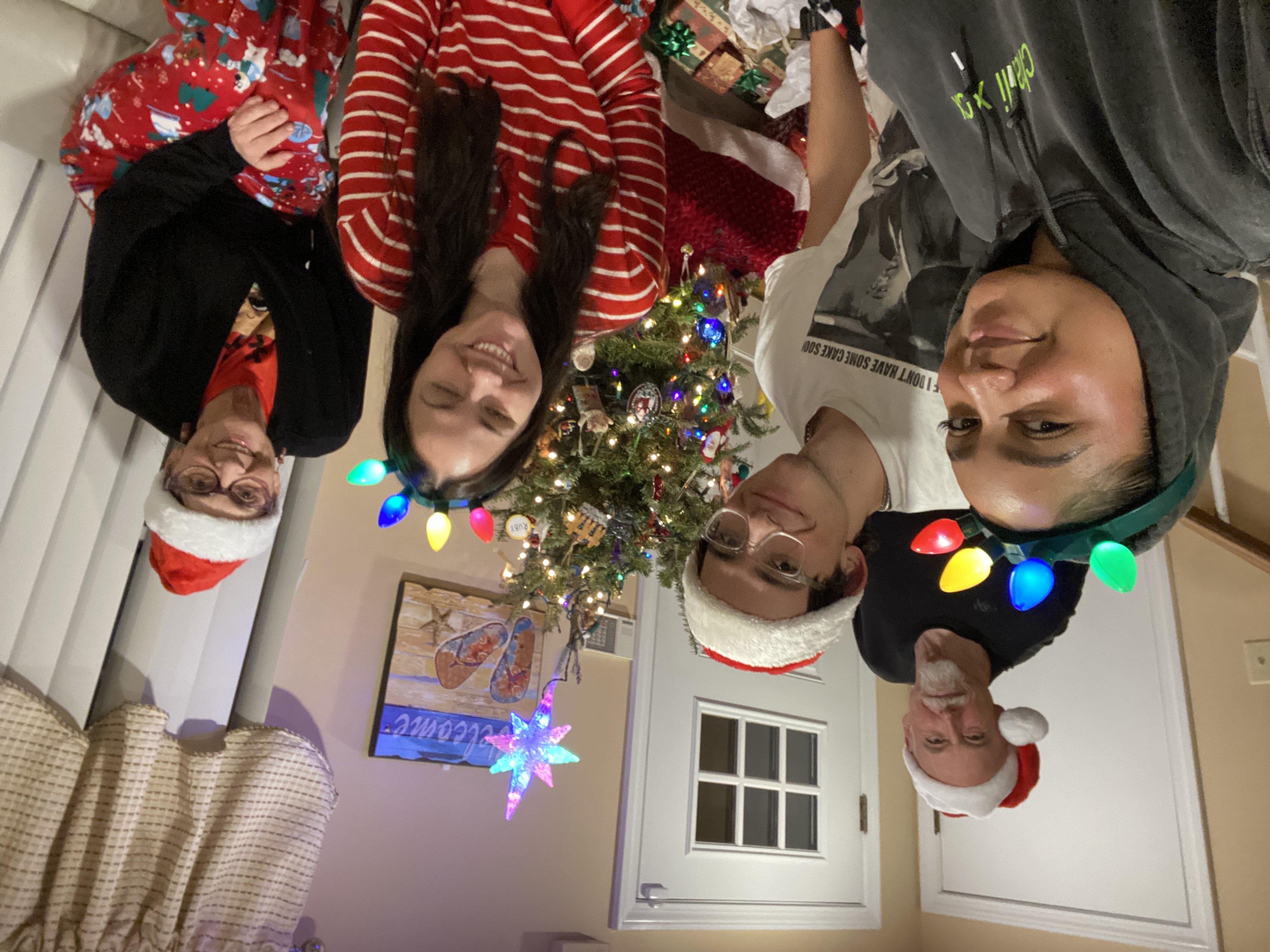 Julie and her kids at their Christmas Eve sleepover