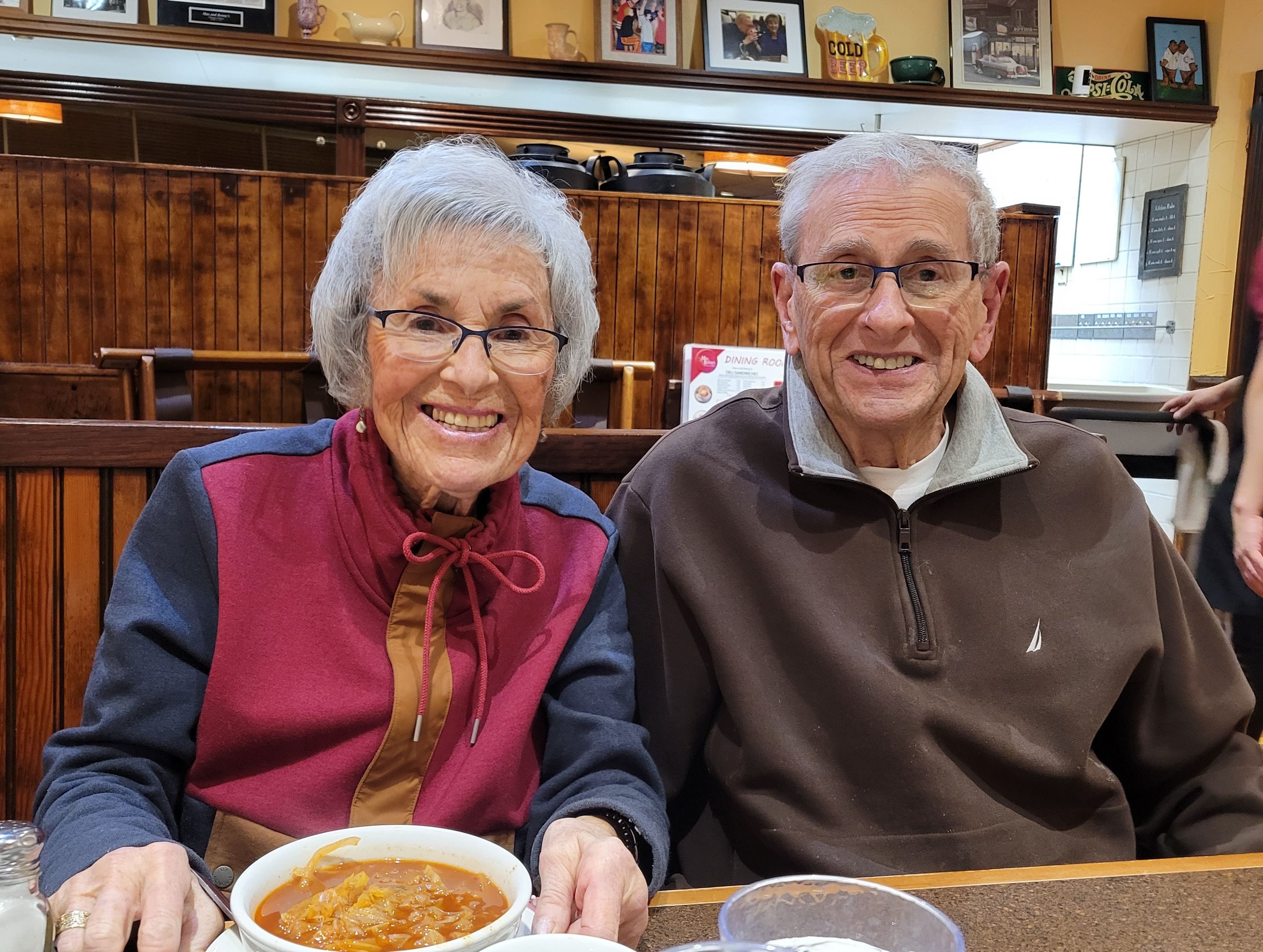 Steves parents in 2024 at a local diner